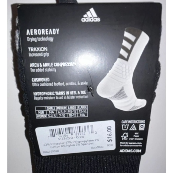 Adidas Creator 365 Basketball Crew Socks 1 Pair Men 12-16 Black w White Logo NEW - Picture 3 of 11